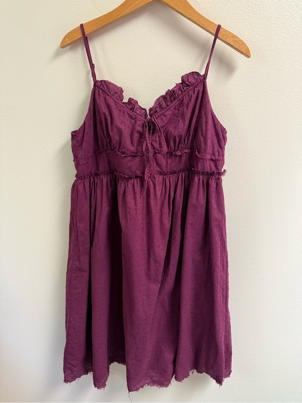Fire Los Angeles Plum Textured Ruffle-Trim Midi Babydoll Dress